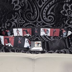 Harley Quinn Themed Seatbelt Belt - Red, Black, White